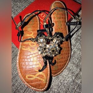 Sam Edelman Black and Brown Sandals with Crystal Embellishment